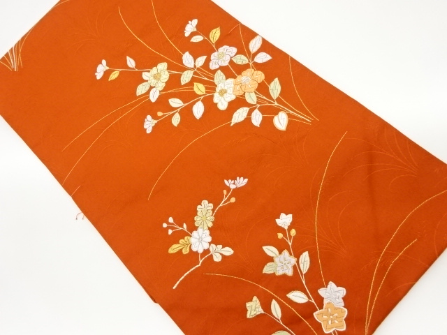 未使用品　椿・菊・桔梗模様織出し名古屋帯